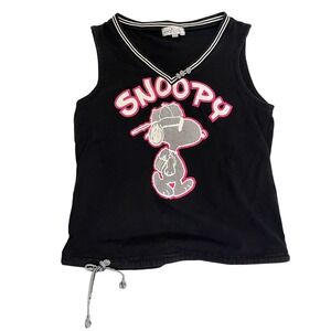 Vintage Snoopy Tank Top Black Sleeveless Peanuts Cartoon Y2K